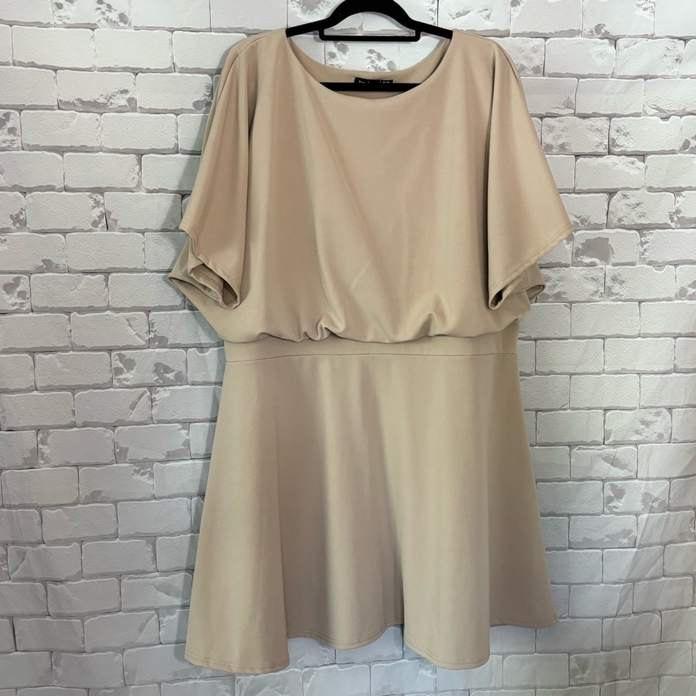 Boohoo Tan A-Line Mini Dress with Crew Neck